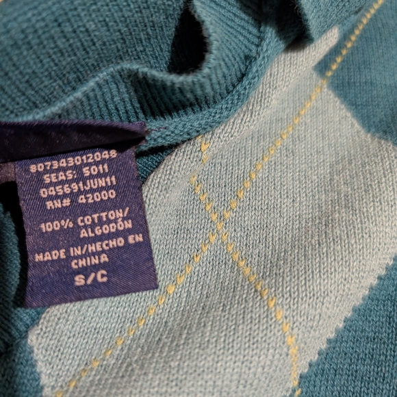 Pre-owned Lands' End Teal Argyle Women's Sweater - Picture 5 of 6